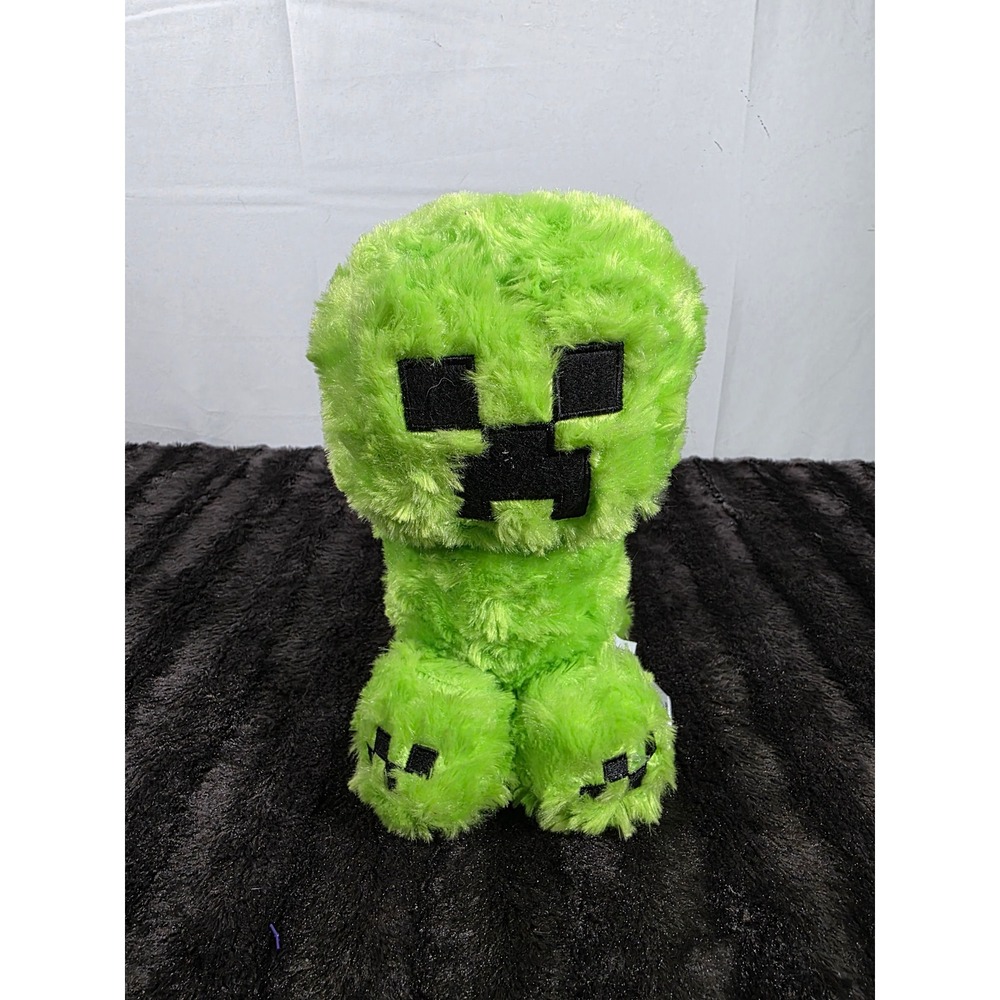 Minecraft Movie Creeper Plush Neon Green Shaggy Fur Stuffed Toy Official Mojang